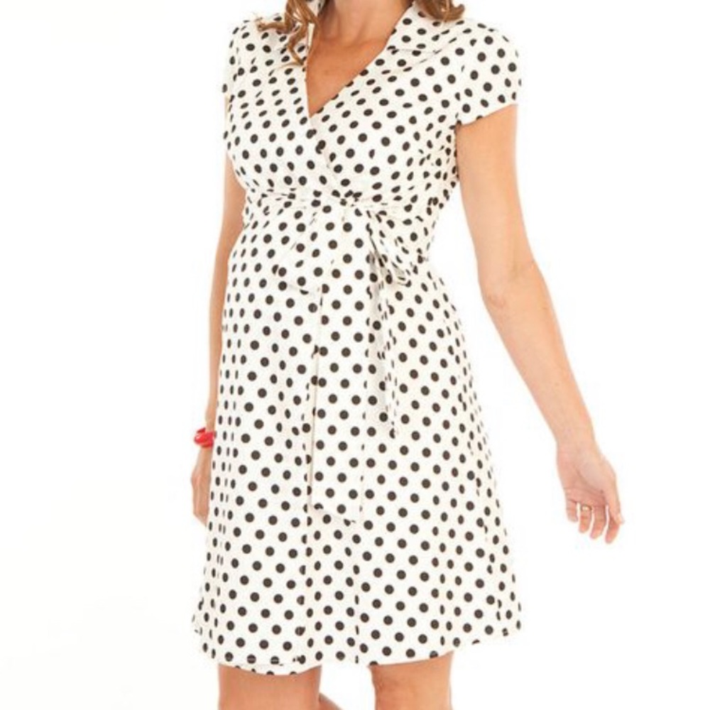Angel Maternity Dress, empire waist, polka dot, S
